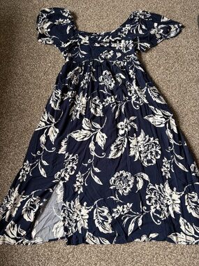Maurices Navy Blue and White Floral Midi Dress